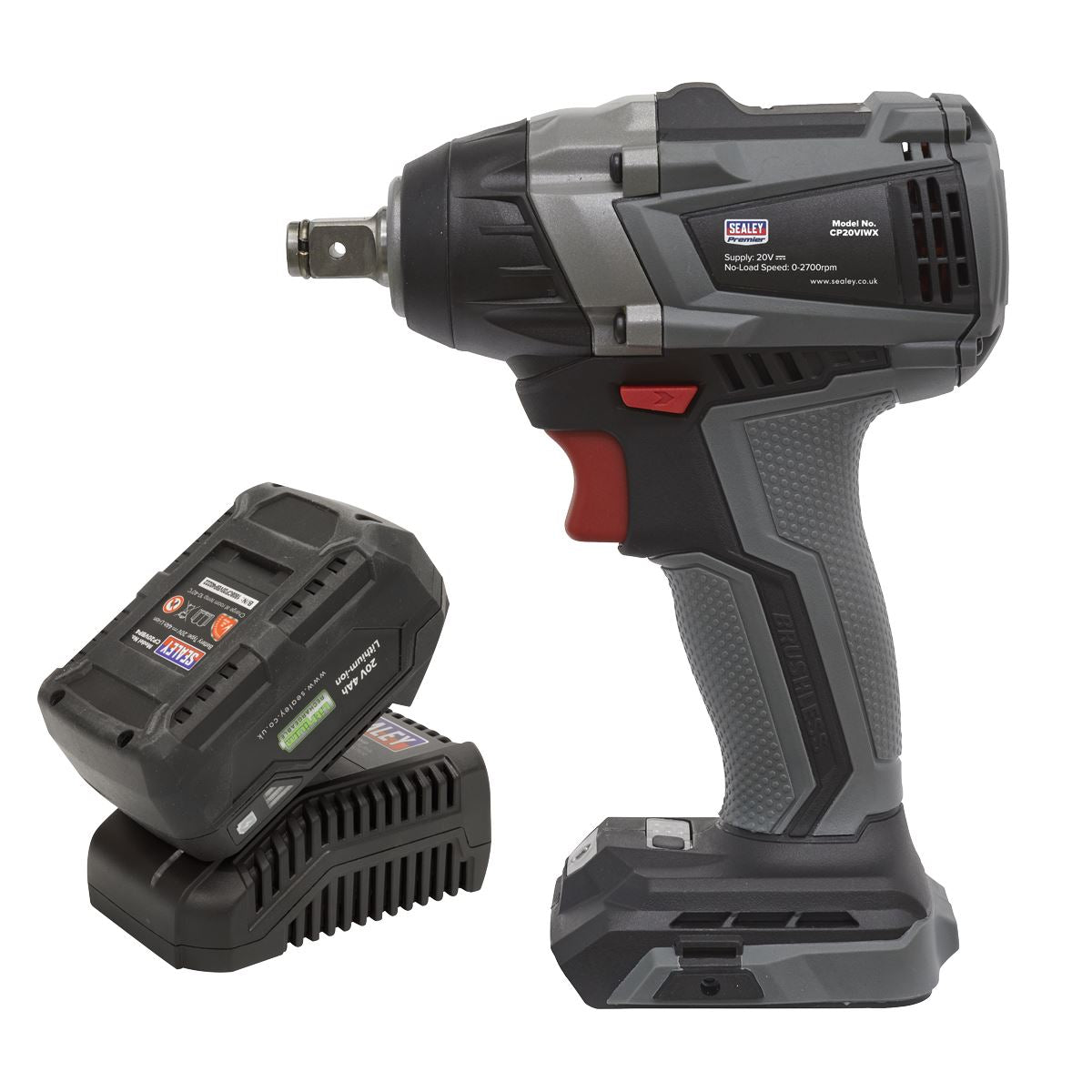 Sealey CP20VIWXKIT1 Brushless Impact Wrench Kit 1/2"Sq Drive 20V SV20 Series 350Nm 4Ah