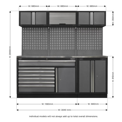 Sealey APMSSTACK11SS Superline PRO® 2.04m Storage System - Stainless Steel Worktop