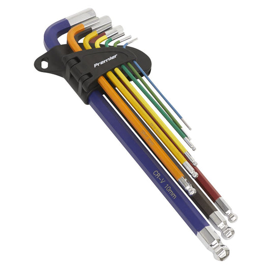 Sealey AK7191 Ball-End Hex Key Set 9pc Colour-Coded Extra-Long Metric