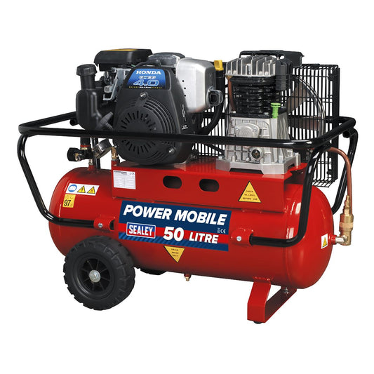 Sealey SA5040 Air Compressor 50L Belt Drive Petrol Engine 4hp