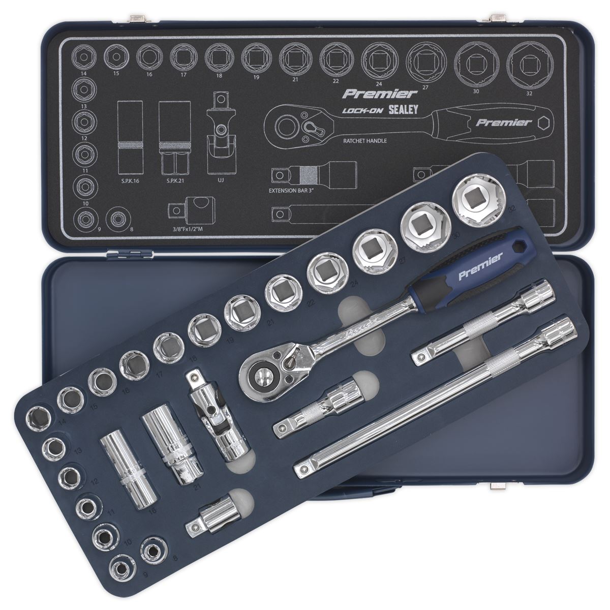 Sealey AK27482 Socket Set 26pc 1/2"Sq Drive Lock-On™ 6pt Metric