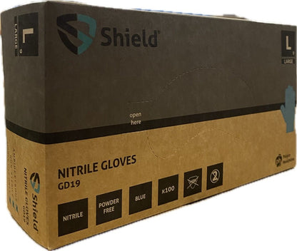 Box 100 Shield GD19 Blue Nitrile PF Disposable Gloves