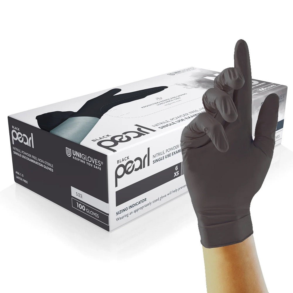 Box 100 Unigloves Black Pearl Powder Free Disposable Gloves GP003 - McCormickTools