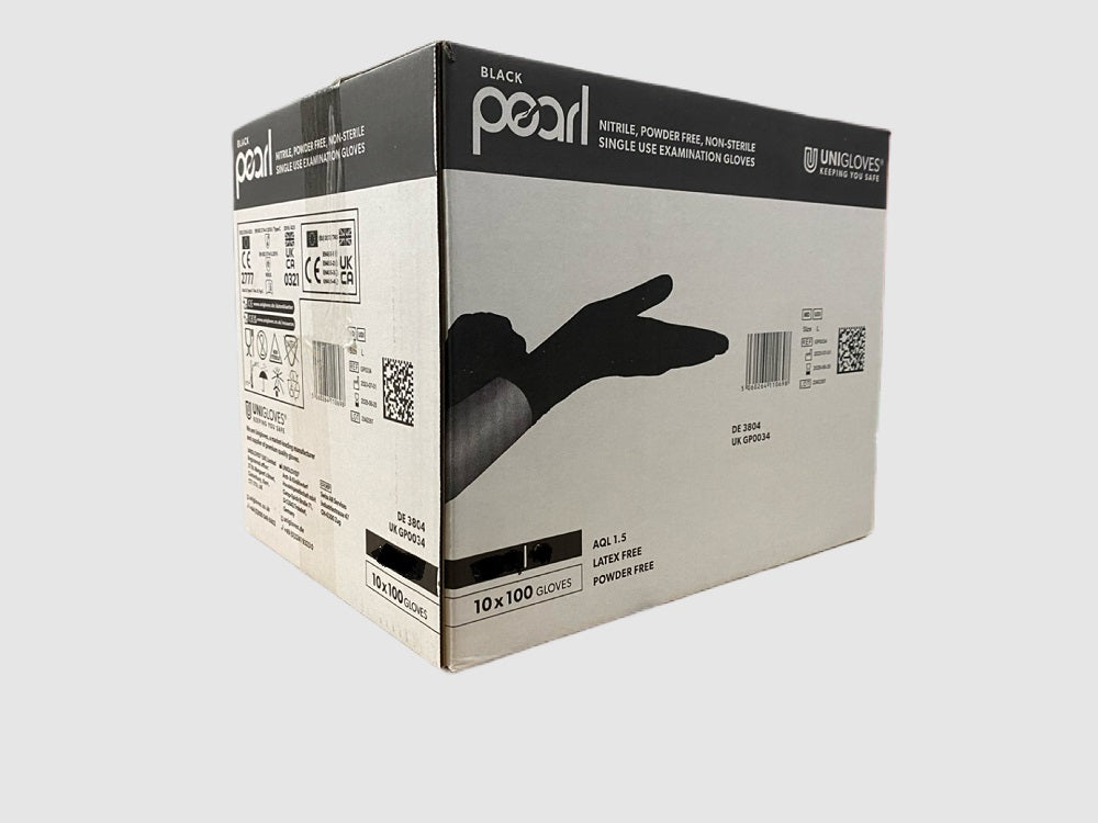 Box 100 Unigloves Black Pearl Powder Free Disposable Gloves GP003 - McCormickTools