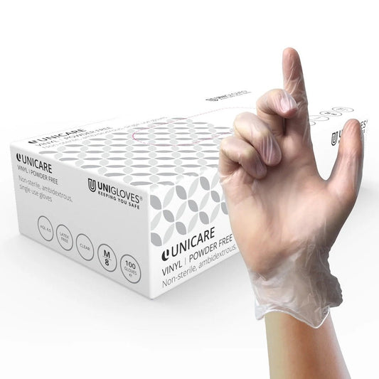 Box 100 Unigloves Clear Vinyl Powder Free Disposable Gloves GS006