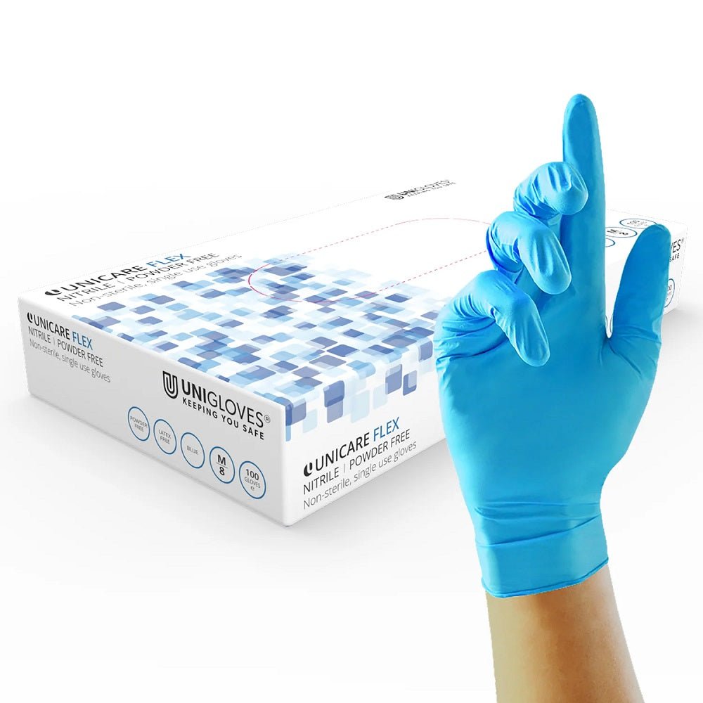 Box 100 Unigloves Flex Blue Nitrile Ultra Light Disposable Gloves GS021