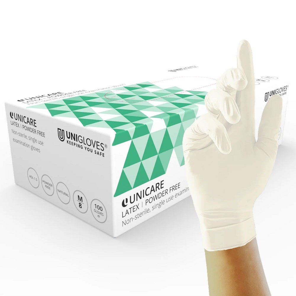 Box 100 Unigloves Powder Free Natural Latex Disposable Gloves GS001