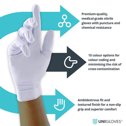 Box 100 Unigloves White Pearl Powder Free Disposable Gloves GP002