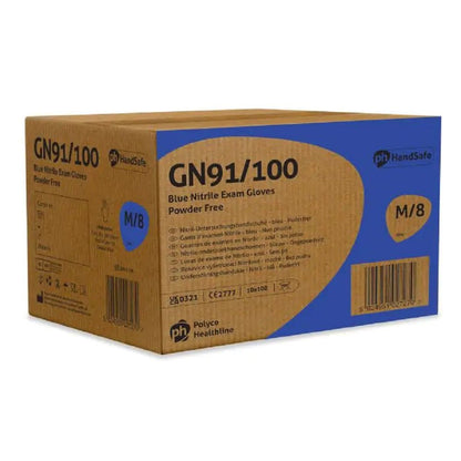 Box 200 Handsafe GN91 Blue Nitrile Powder Free Disposable Gloves