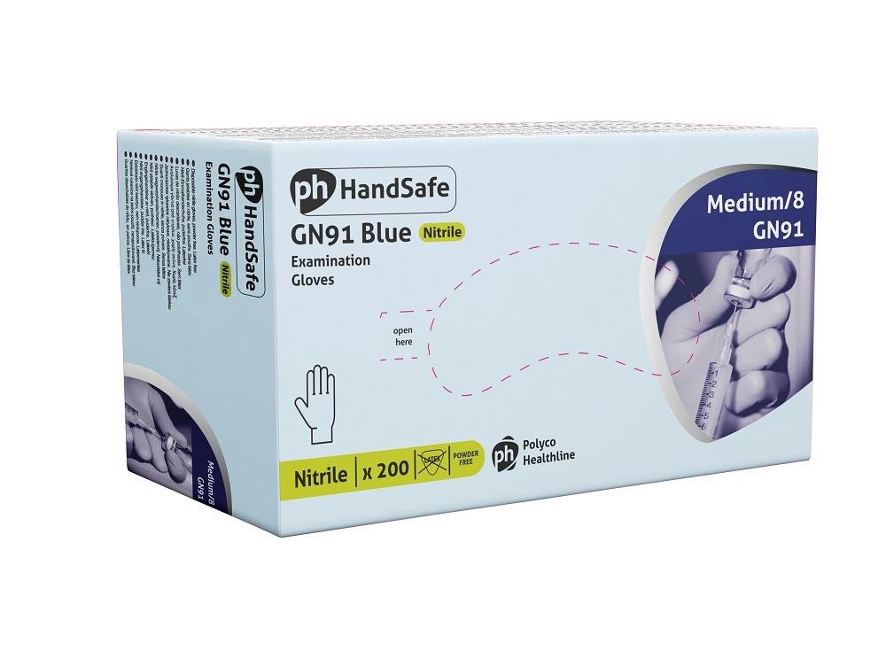 Box 200 Handsafe GN91 Blue Nitrile Powder Free Disposable Gloves