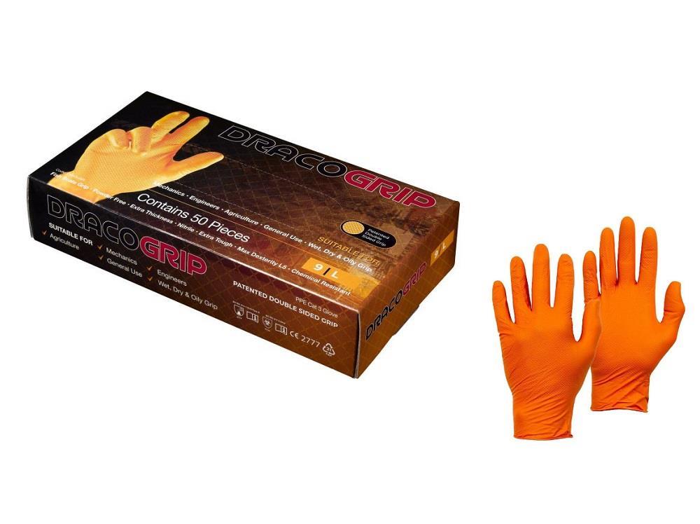 Box 50 Draco Grip Exta Thick 6mil Orange Nitrile Disposable Gloves