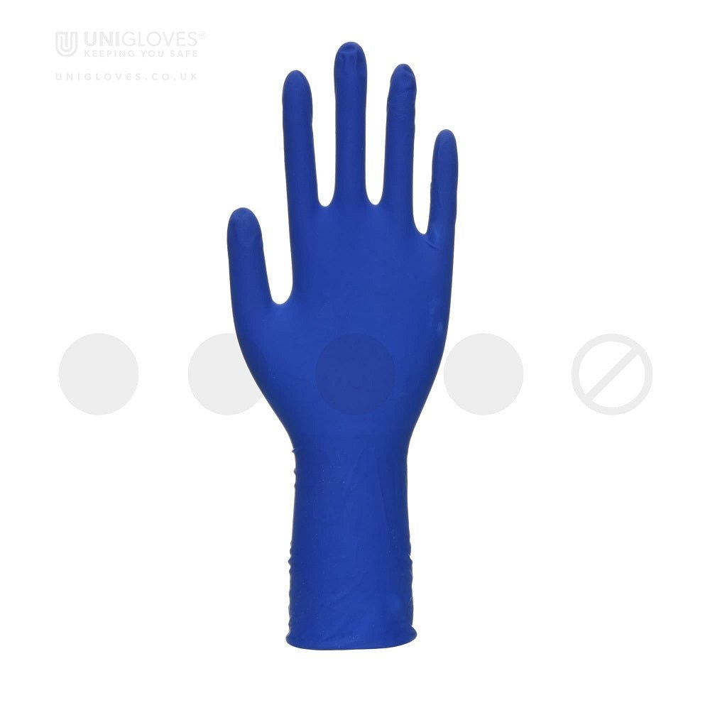 Box 50 Unigloves PRO.TECT Blue Latex HD Heavy Duty Disposable Gloves Long Cuff GA001 - McCormickTools