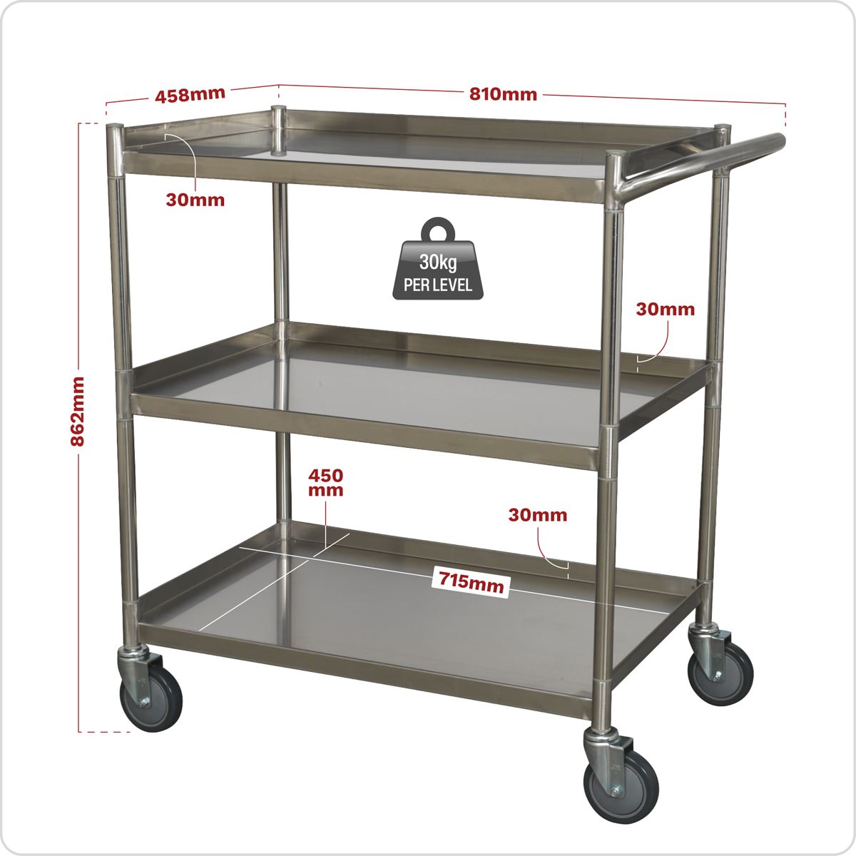 Sealey CX410SS Workshop Trolley 3-Level Stainless Steel