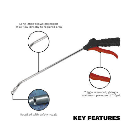 Sealey SA9135 Air Blow Gun 330mm with 1/4"BSP Air Inlet & Safety Nozzle