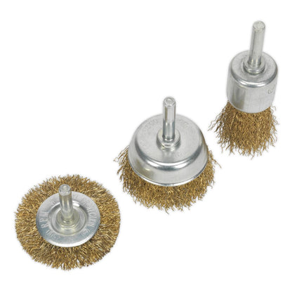 Sealey BWBS03 Crimped Wire Brush Set 3pc Brassed