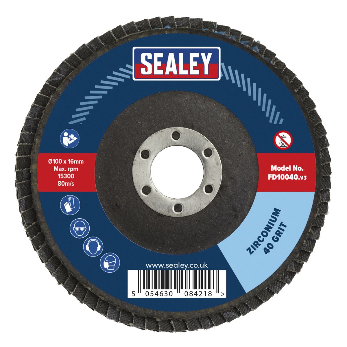 Sealey FD10040 Flap Disc Zirconium Ø100mm Ø16mm Bore 40Grit