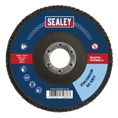 Sealey FD12560 Flap Disc Zirconium Ø125mm Ø22mm Bore 60Grit