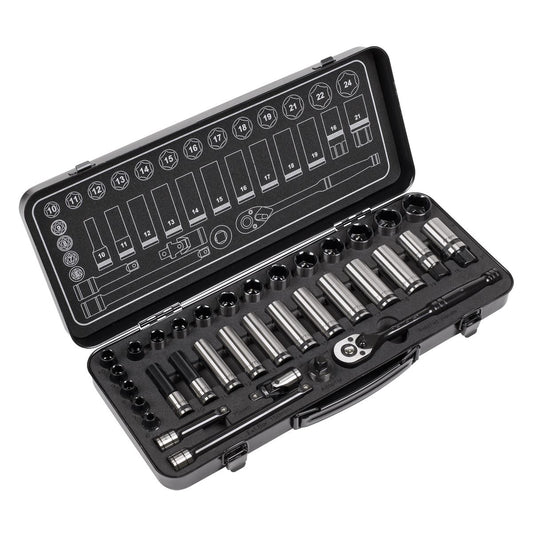 Sealey AK7971 Socket Set 34pc 3/8"Sq Drive WallDrive® Metric Premier Black