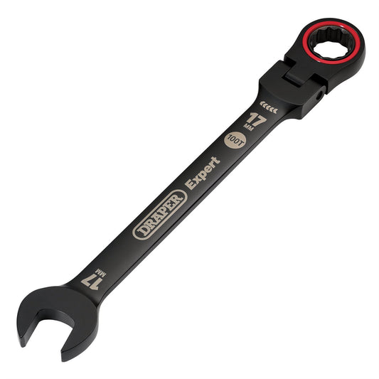 Draper 03924 Expert HI-TORQ® Metric Flexible Head Ratchet Combination Spanner 17mm Black