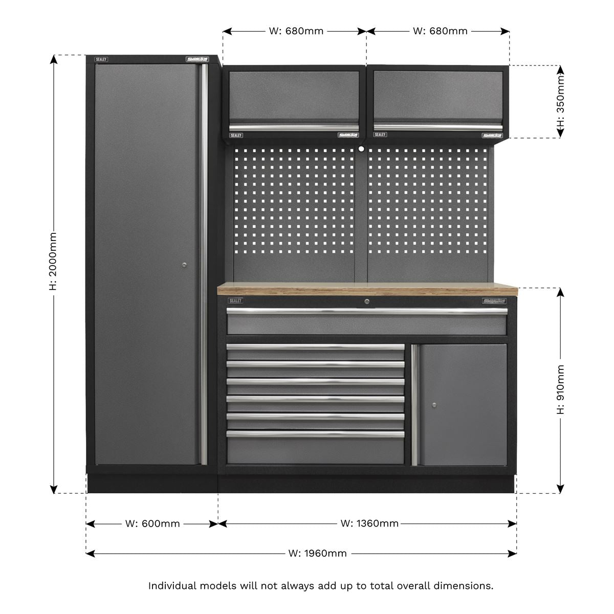 Sealey APMSSTACK09W Superline PRO® 1.96m Storage System - Pressed Wood Worktop