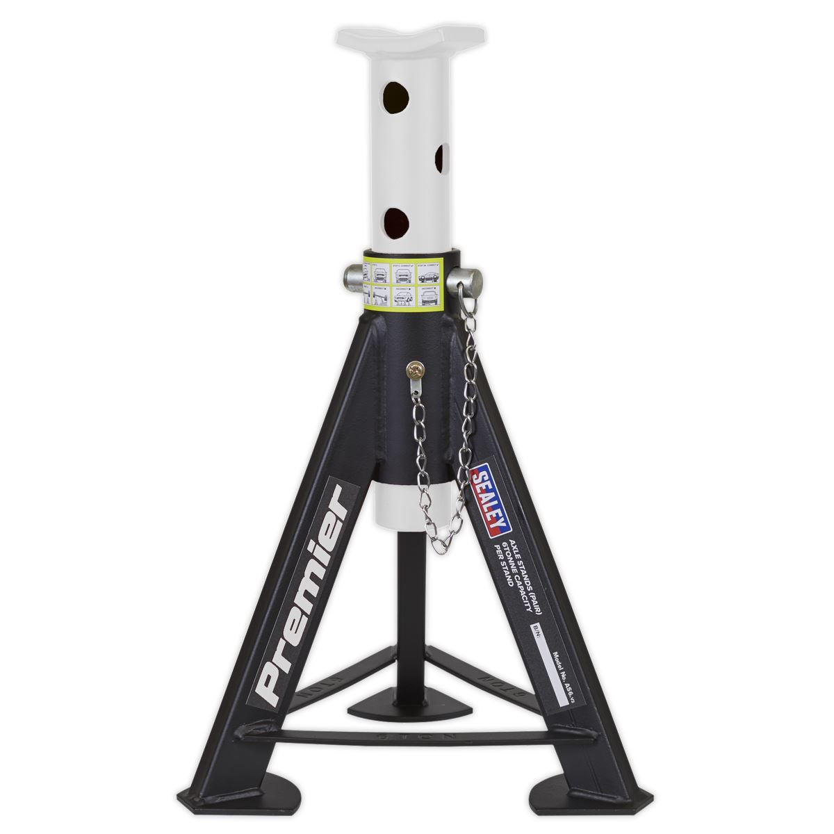 Sealey AS6 Premier Axle Stands (Pair) 6 Tonne Capacity per Stand - White