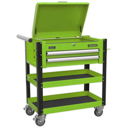 Sealey AP760MHV Heavy-Duty Mobile Tool & Parts Trolley 2 Drawers & Lockable Top - Green