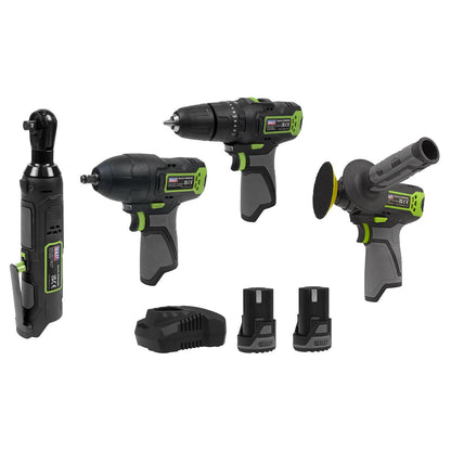 Sealey CP108VCOMBO1EU 4 x 10.8V SV10.8 Series Cordless Combo Kit - 2 Batteries & Euro Plug