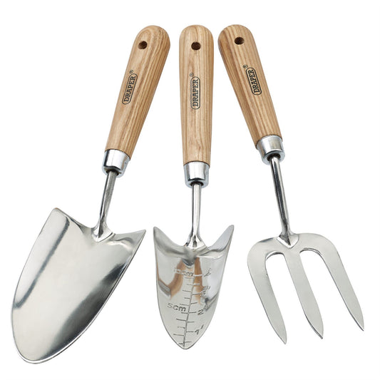 Draper 09565 Heritage Stainless Steel Hand Fork and Trowels Set with Ash Handles 3 Piece