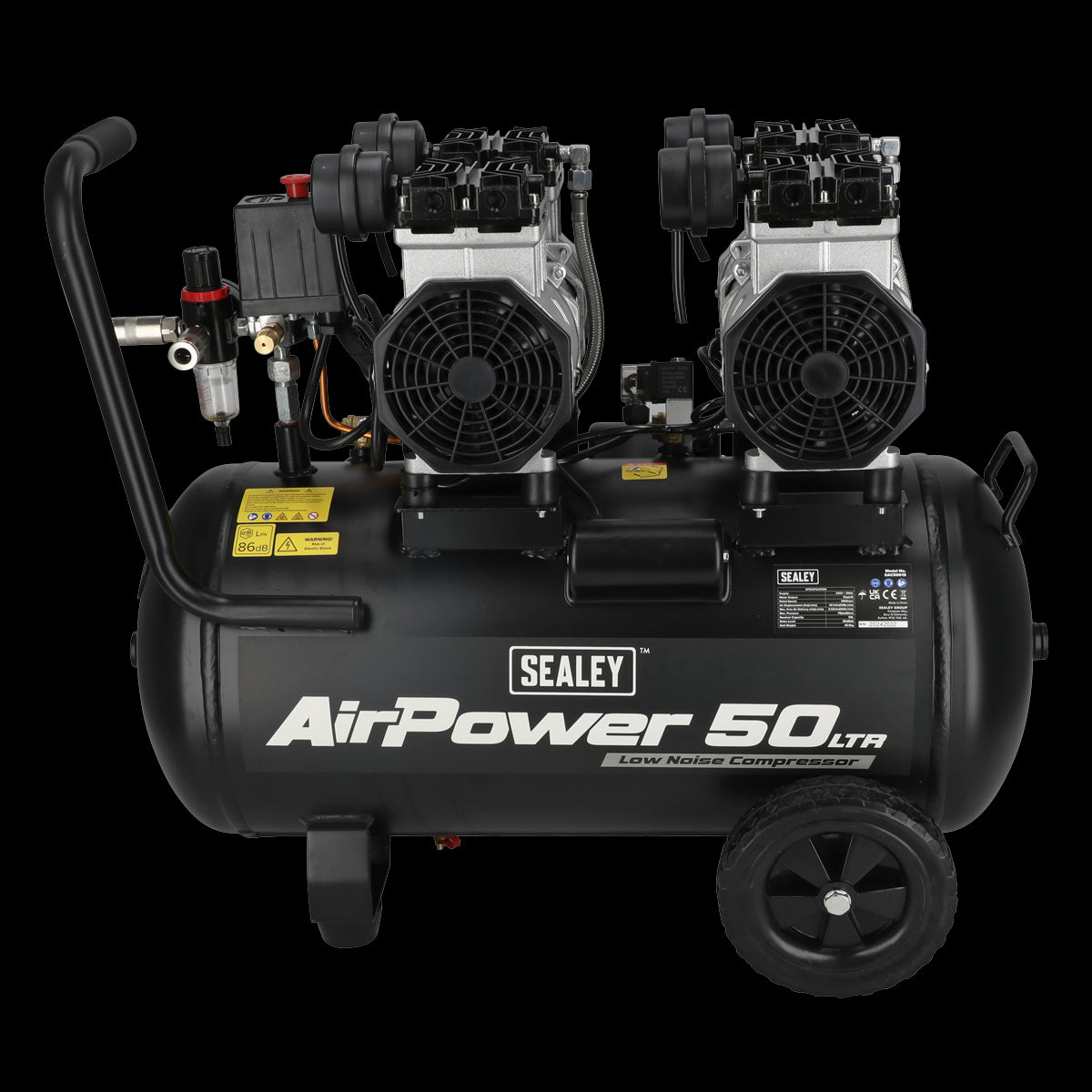 Sealey SAC5001S 50L Low Noise Oil Free Direct Drive Air Compressor 2 x 2hp