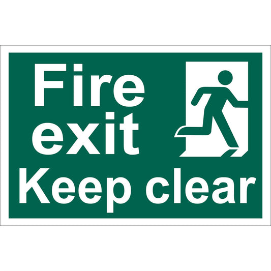 Draper 72450 Fire Exit Keep Clear' Safety Sign 300 x 200mm Design 1