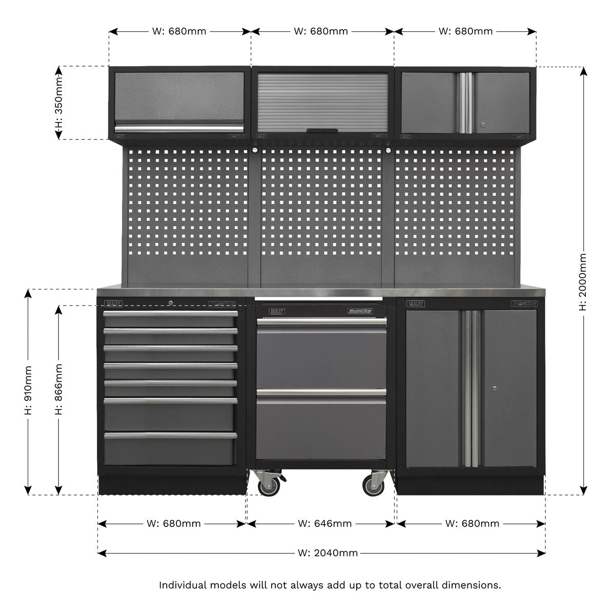 Sealey APMSSTACK12SS Superline PRO® 2.04m Storage System - Stainless Steel Worktop