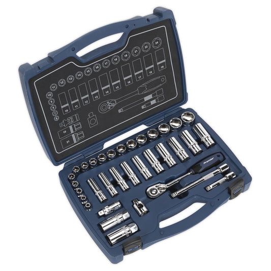 Sealey AK8991 Socket Set 34pc 3/8"Sq Drive 6pt WallDrive® Metric