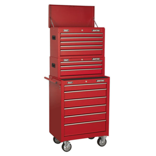 Sealey AP22STACK Topchest Mid-Box Tool Chest & Rollcab 14 Drawer Stack - Red