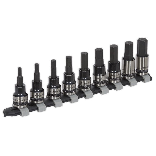 Sealey AK7986 Hex Key Socket Bit Set 9pc 3/8"Sq Drive Metric - Premier Black