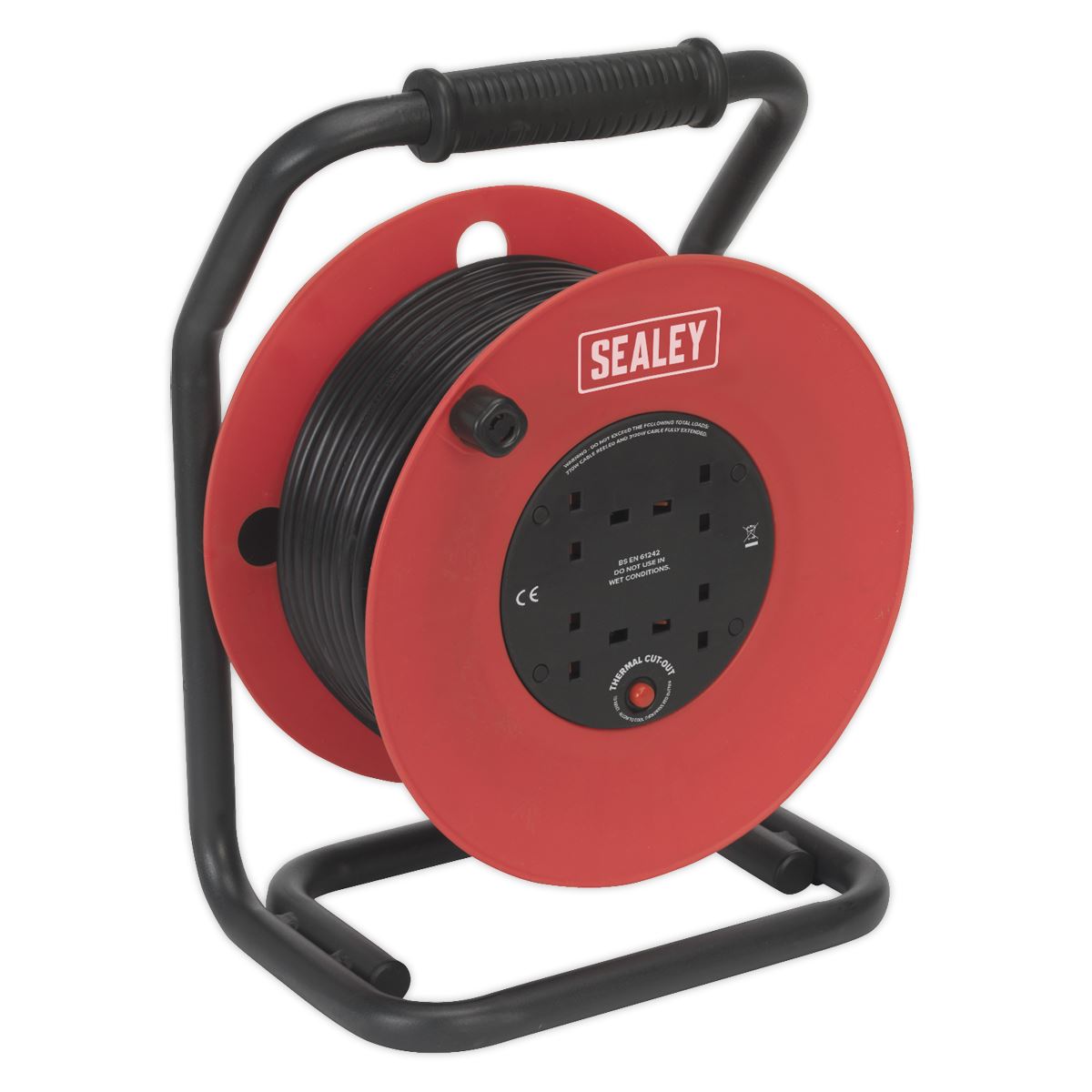 Sealey CR50/1.5 Cable Reel 50m 4 x 230V 1.5mm² Heavy-Duty Thermal Trip