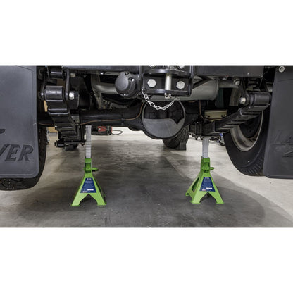 Sealey VS2003HV Ratchet Type Axle Stands (Pair) 3 Tonne Capacity per Stand - Hi-Vis Green