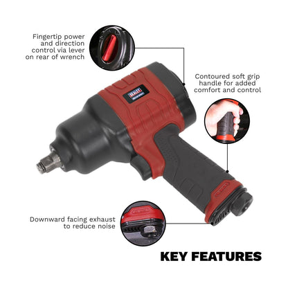 Sealey GSA6002 Composite Air Impact Wrench 1/2"Sq Drive - Twin Hammer