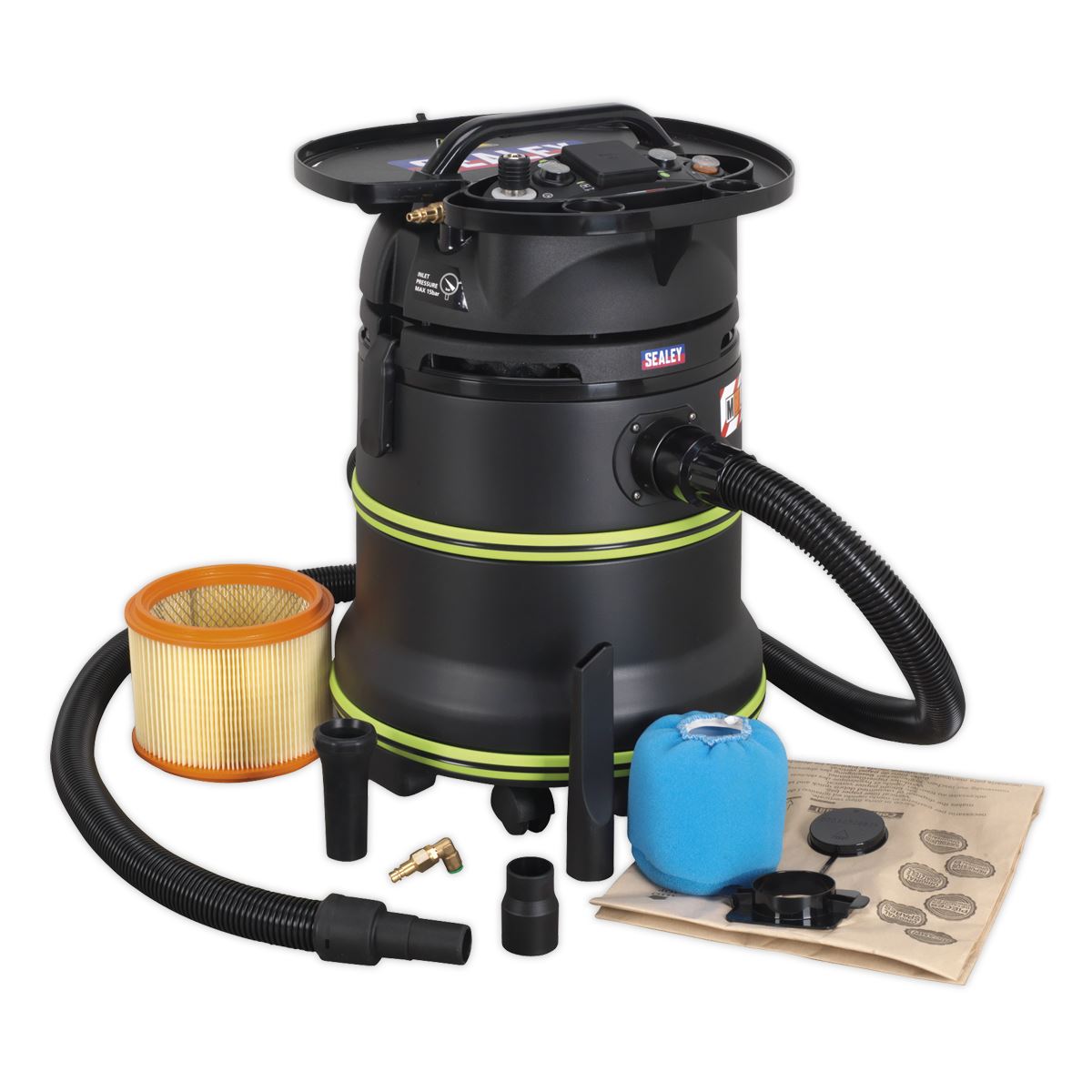 Sealey DFS35M Vacuum Cleaner Industrial Dust-Free Wet/Dry 35L 1000W/230V Plastic Drum M-Class Self-Clean Filter