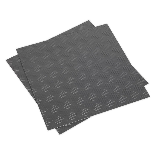 Sealey FT1S Vinyl Floor Tile with Peel & Stick Backing - Silver Treadplate Pack of 16