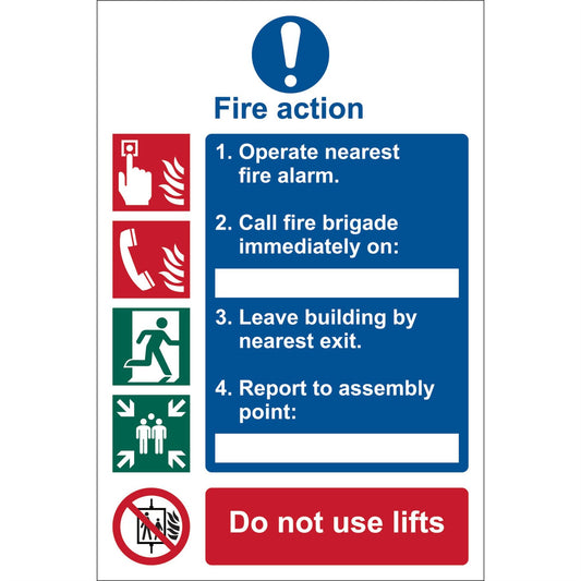 Draper 72154 Fire Action Procedure' Mandatory Sign 200 x 300mm Design 1