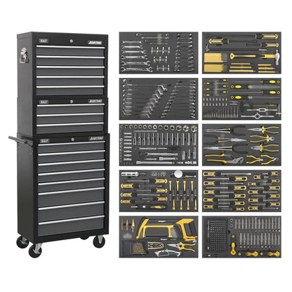 Sealey AP35TBCOMBO Tool Chest Combination 16 Drawer with Ball-Bearing Slides - Black/Grey & 468pc Tool Kit