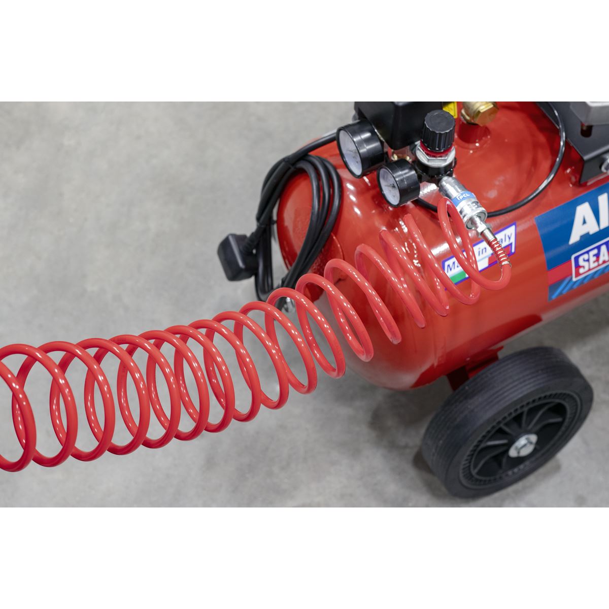 Sealey SA305 PE Coiled Air Hose 5m x Ø5mm with Couplings