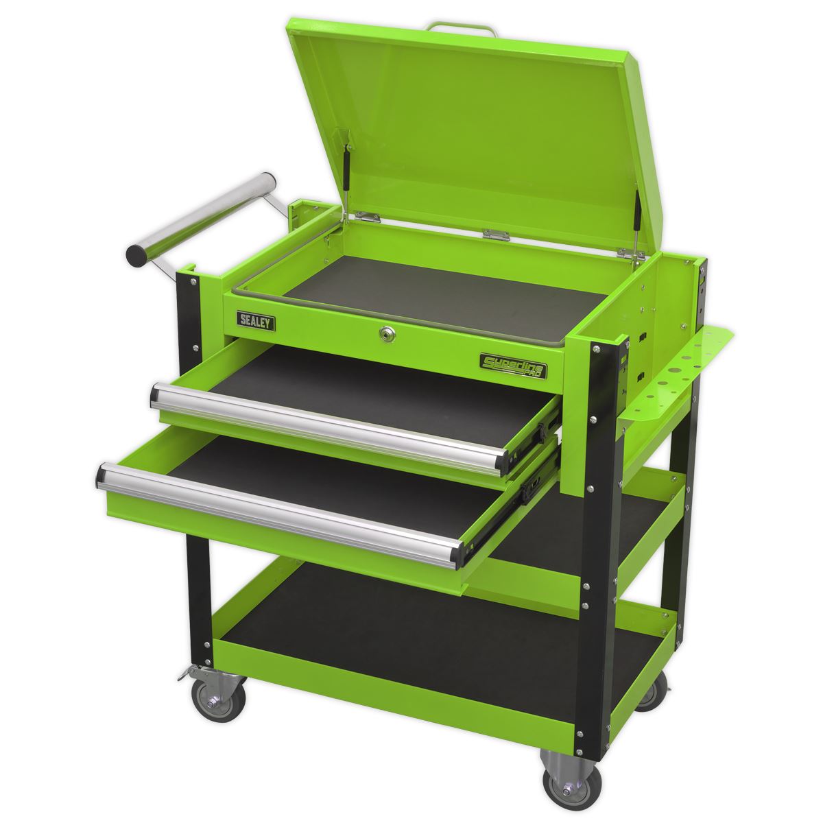 Sealey AP760MHV Heavy-Duty Mobile Tool & Parts Trolley 2 Drawers & Lockable Top - Green