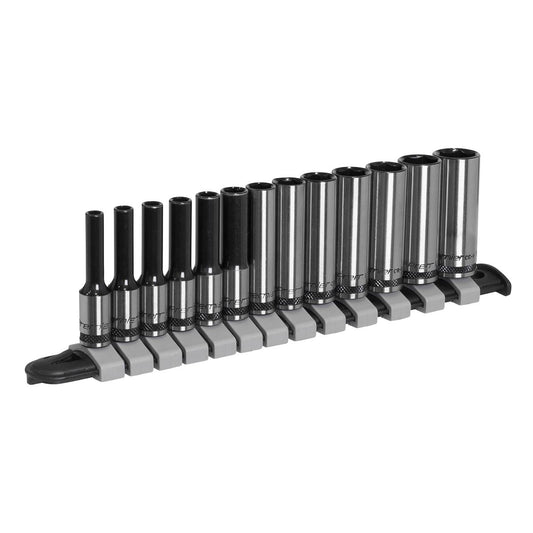 Sealey AK7991 Socket Set Deep 13pc 1/4"Sq Drive Metric - Premier Black