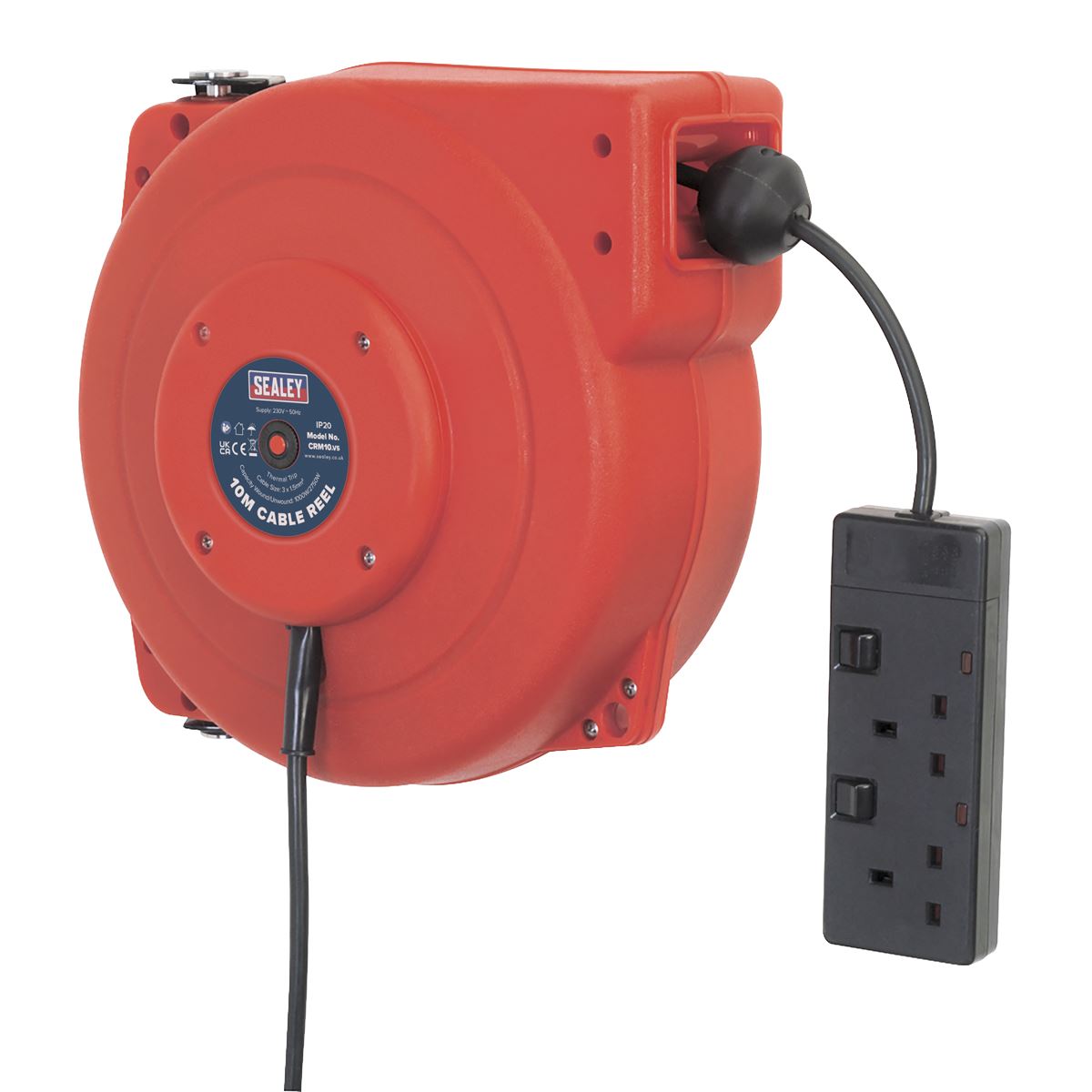 Sealey CRM10 Cable Reel System Retractable 10m 2 x 230V Socket