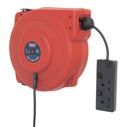 Sealey CRM10 Cable Reel System Retractable 10m 2 x 230V Socket