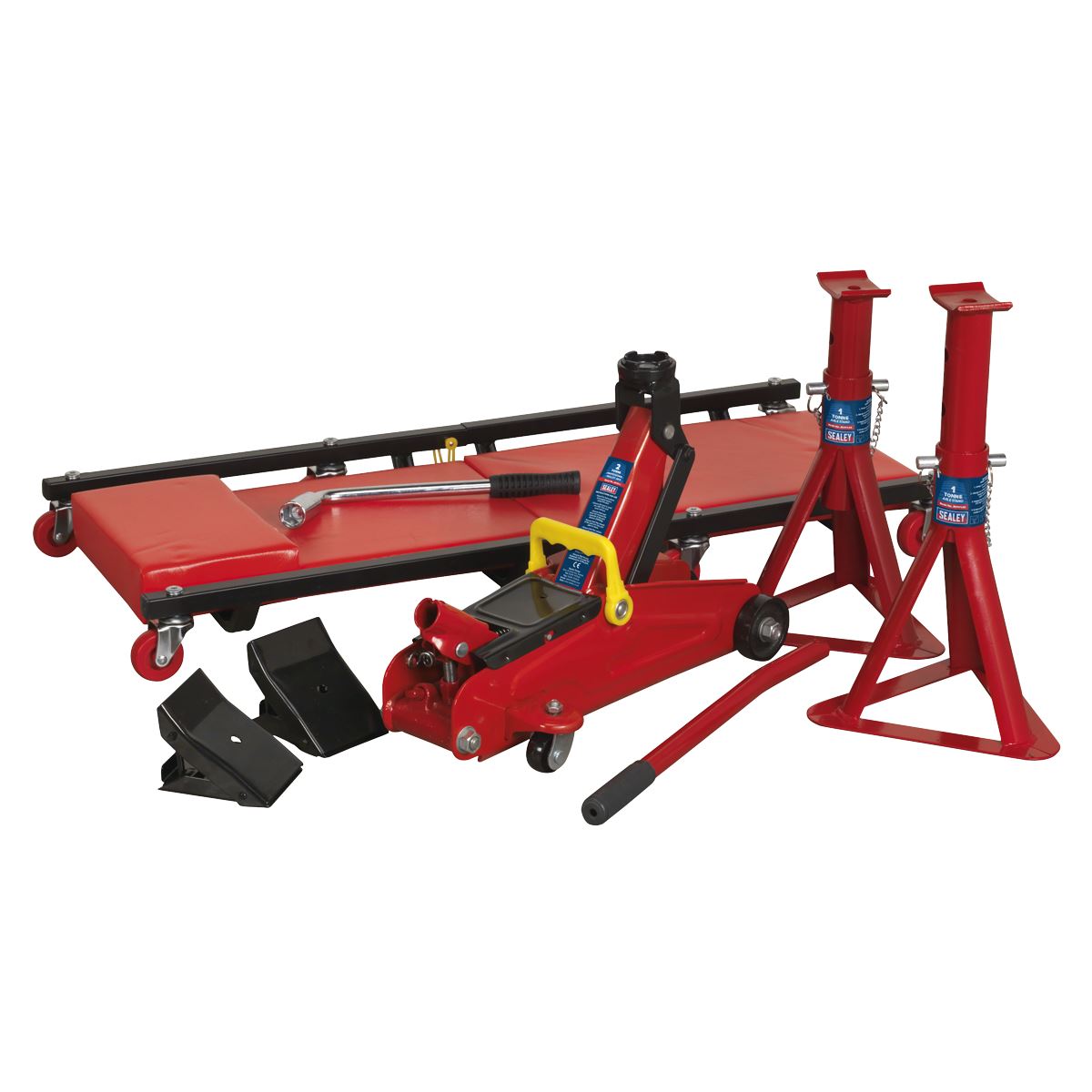 Sealey JKIT01 Lifting Kit (Inc Jack Axle Stands Creeper Chocks & Wrench) 5pc - 2 Tonne