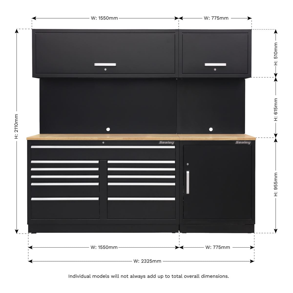 Sealey APMSCOMBO4W Premier 2.3m Storage System - Oak Worktop