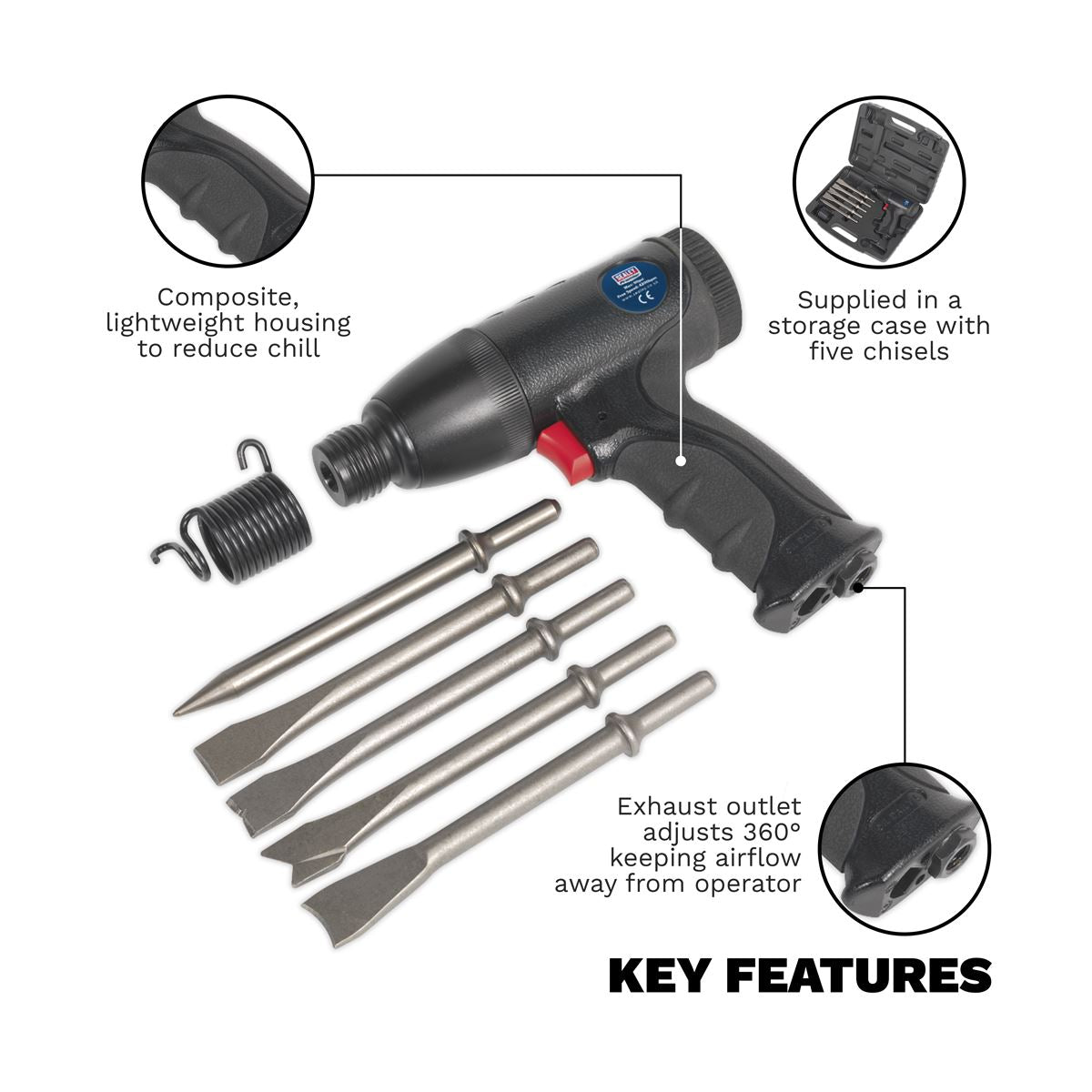 Sealey SA613 Air Hammer Kit Composite Premier - Medium Stroke