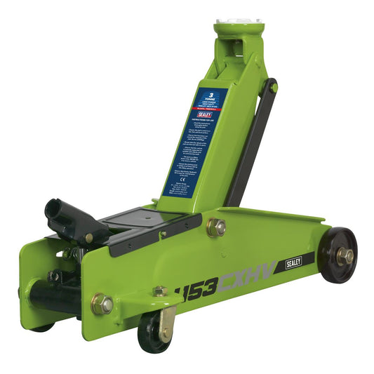 Sealey 1153CXHV Long Reach Heavy-Duty Trolley Jack 3 Tonne - Green